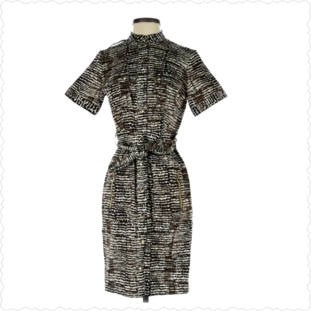 CALVIN KLIEN Animal Print Snap-Front, Belted Dress, Size 4 - Picture 1 of 8